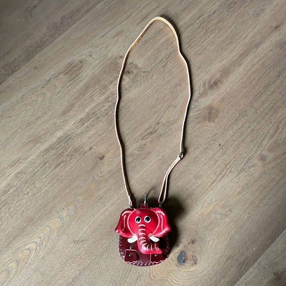Genuine Leather Crossbody Elephant Coin Purse  Purse Charm